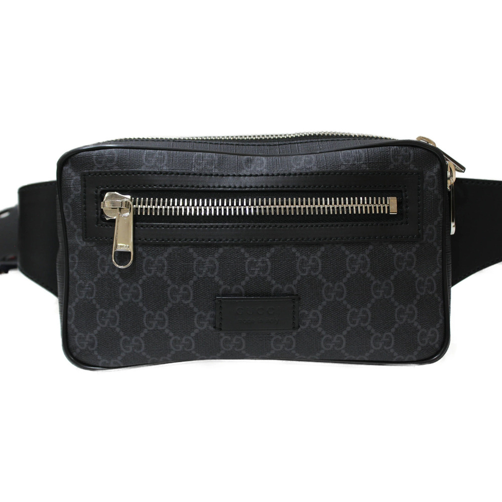 GUCCI Soft GG Supreme Belt Bag Canvas Leather Gray Black Body Belt Bum